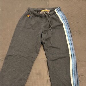 Gray Sweatpants with Blue and White Stripes- aviator nation